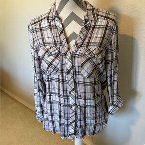 Soft Joie Black, Soft Rose and White Plaid Button-Down Shirt